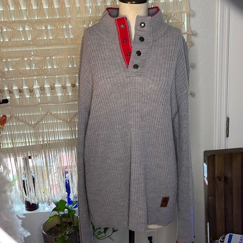 Stallion London crew neck jumper high collar button sweater large
